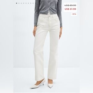 Mango Women's Straight Leg Cream Jeans